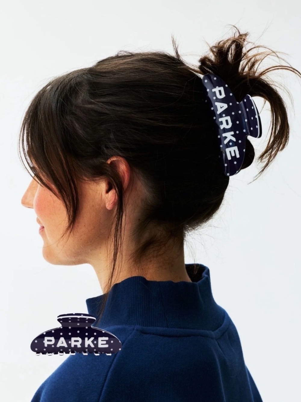 NEW Parke blue white polka dots hair clip claw clip *